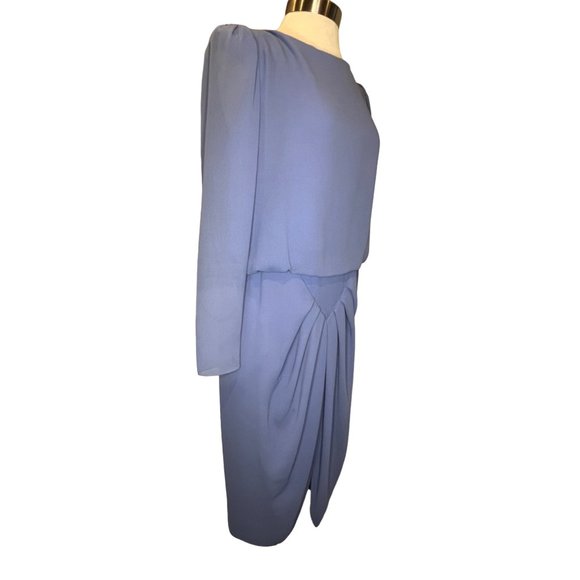 HAND MADE DESIGNER Women's Tea Dress Blue Long Sleeve Drape Back Neck Aprox Size - Picture 7 of 8